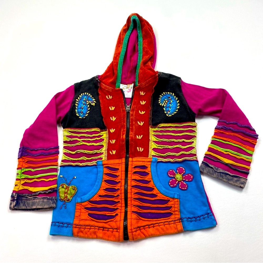 India Boutiquee Patchwork Full Zip HoodieJacket Size Medium